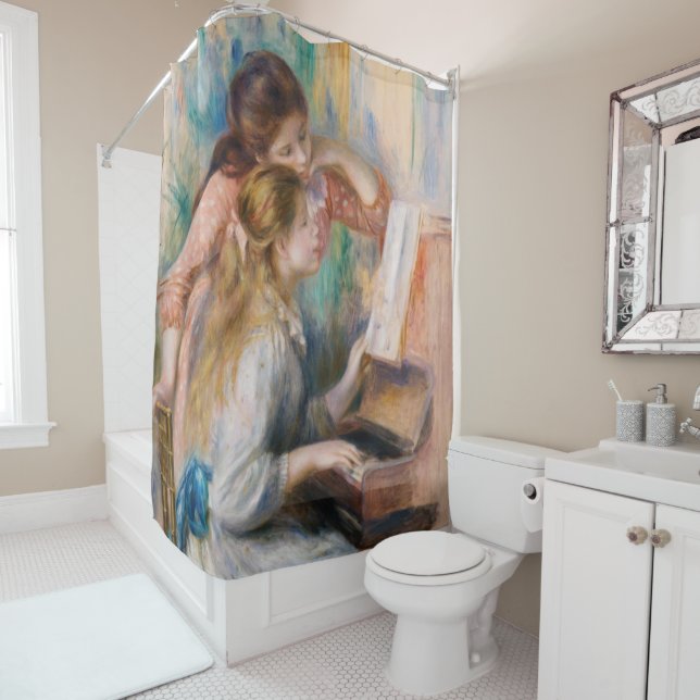 Pierre Auguste Renoir - Junge Mädchen am Piano Duschvorhang (Beispiel)