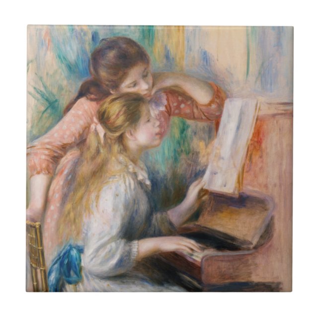 Pierre Auguste Renoir - Junge Mädchen am Piano Fliese (Vorderseite)