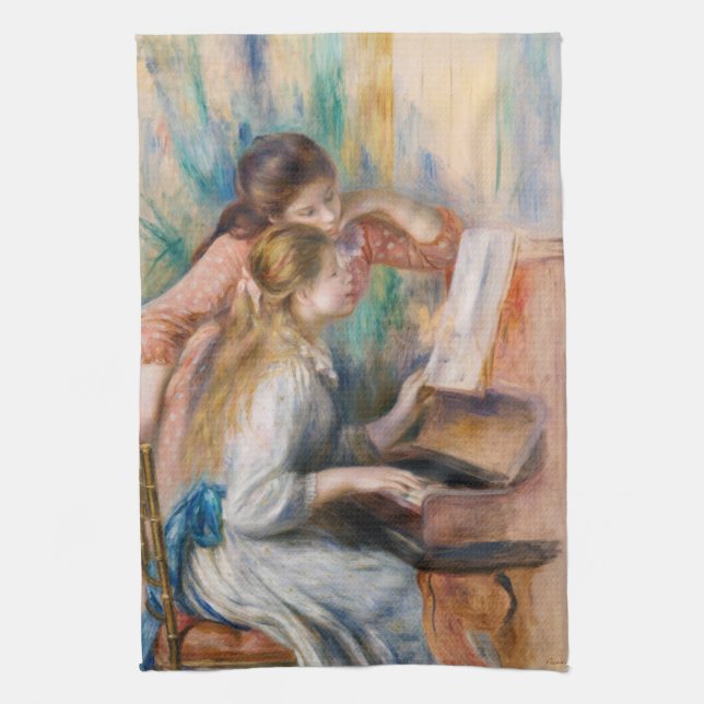 Pierre Auguste Renoir - Junge Mädchen am Piano Geschirrtuch (Vertikal)