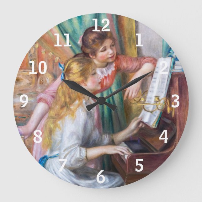 Pierre Auguste Renoir - Junge Mädchen am Piano Große Wanduhr (Vorderseite)