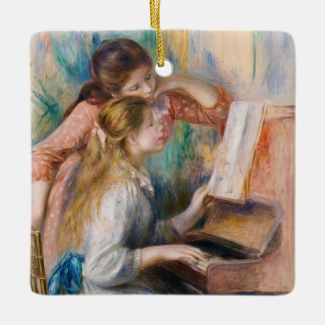 Pierre Auguste Renoir - Junge Mädchen am Piano Keramikornament (Vorderseite)