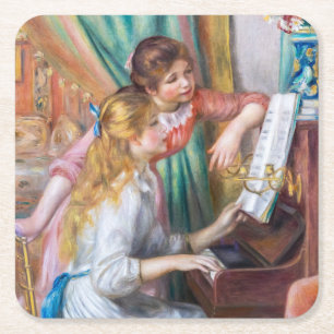 Pierre Auguste Renoir - Junge Mädchen am Piano Rechteckiger Pappuntersetzer