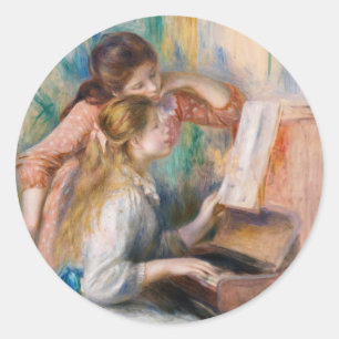 Pierre Auguste Renoir - Junge Mädchen am Piano Runder Aufkleber