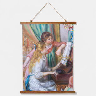 Pierre Auguste Renoir - Junge Mädchen am Piano Wandteppich Mit Holzrahmen