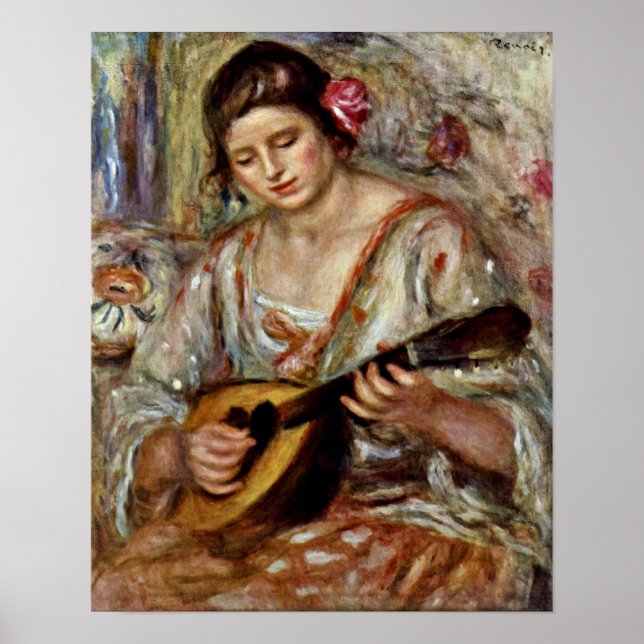 Pierre-Auguste Renoir - Mädchen mit Mandoline Poster (Vorne)
