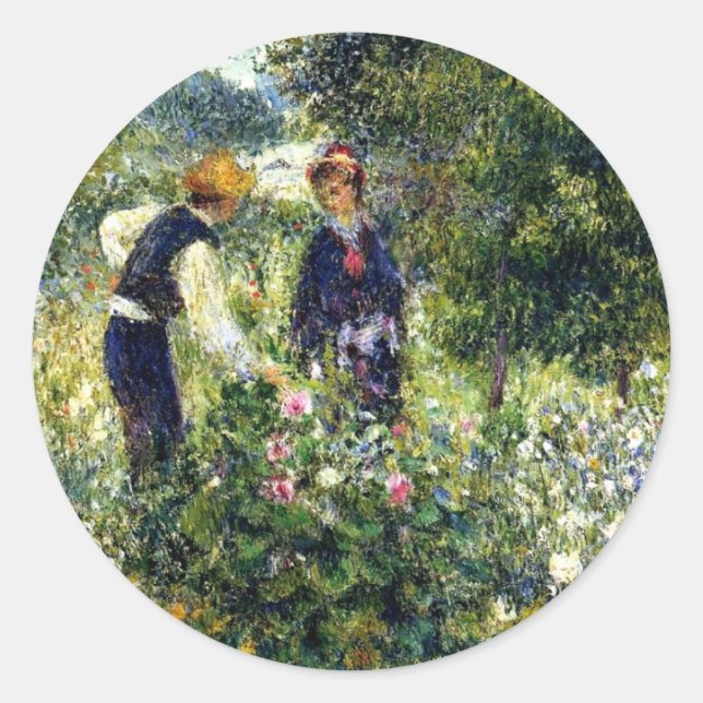 Pierre-Auguste Renoir Painting, Picking-Blume, Runder Aufkleber (Vorderseite)