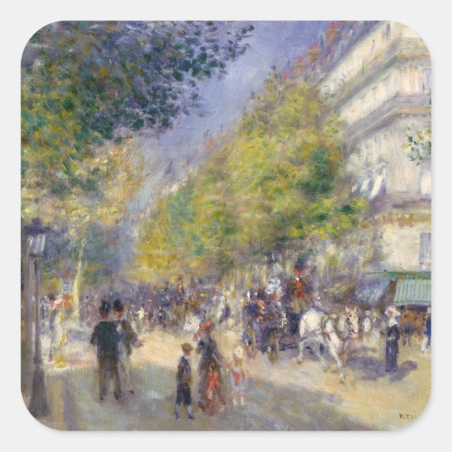 Pierre-Auguste Renoir - Paris, Grands Boulevards Quadratischer Aufkleber (Vorderseite)