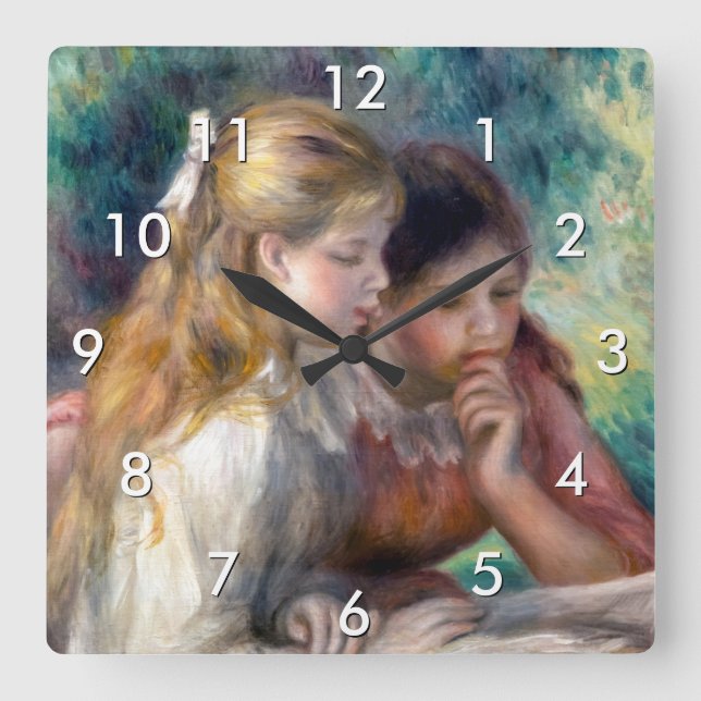 Pierre-Auguste Renoir - The Reading Quadratische Wanduhr (Vorderseite)