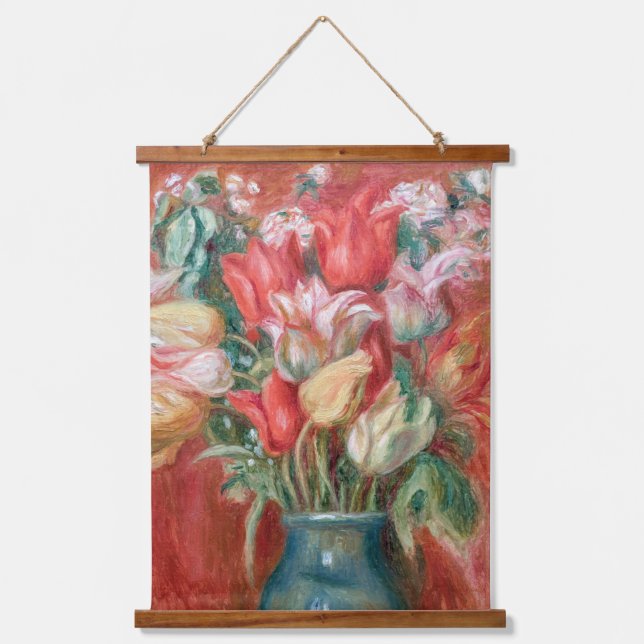 Pierre-Auguste Renoir - Tulip Bouquet Wandteppich Mit Holzrahmen (Vorderseite)
