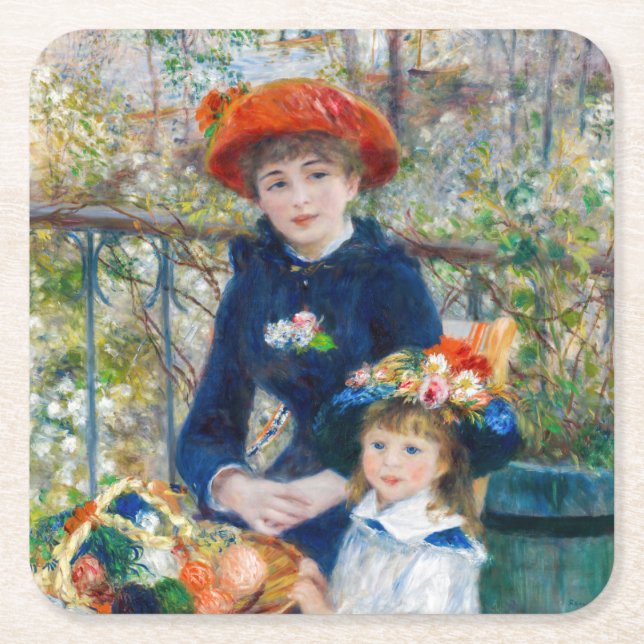 Pierre-Auguste Renoir - Zwei Schwestern auf der Te Rechteckiger Pappuntersetzer (Vorderseite)