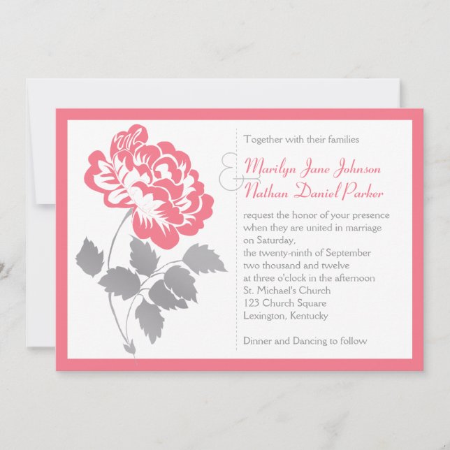 Pierre de corail avec Faire-part de mariage gris (Devant)