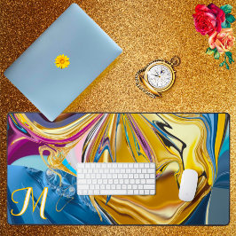 Pierre d'or bleu 3D forme Monogramme Liquide Abstr