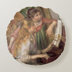 Pierre ein Renoir   junge Mädchen am Klavier Rundes Kissen