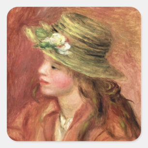 Pierre ein Renoir   junges Mädchen in einem Quadratischer Aufkleber