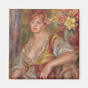 Pierre eine Renoir blonde Frau mit einer Rose Magnet