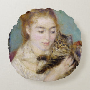 Pierre eine Renoir   Frau mit einer Katze Rundes Kissen