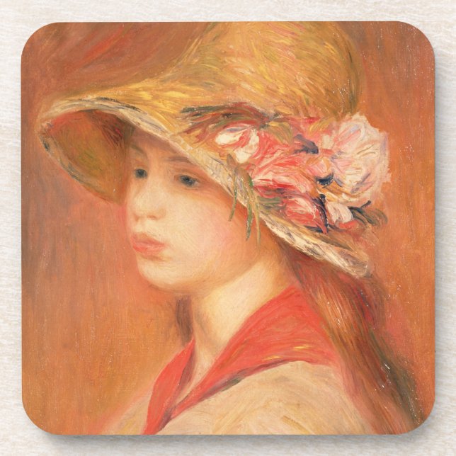 Pierre eine Renoir | junge Frau in einem Hut Untersetzer (Vorderseite)
