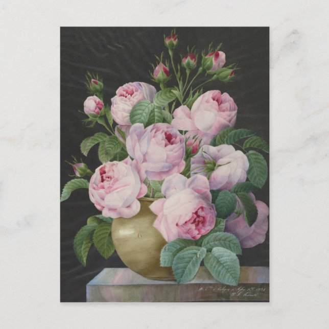 Pierre Joseph Redoute - Rosen in einer Vase Postkarte (Vorderseite)
