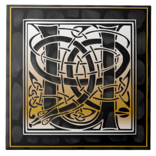 Pierre noire celtique U Monogramme Carreau initial