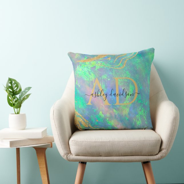 Pierre optique bleue | Coussin de monogramme (Chaise)