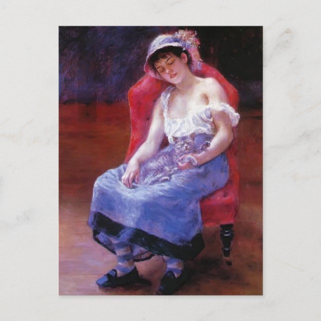 Pierre Renoir- Sleeping Girl (Mädchen mit Katze) Postkarte (Vorderseite)