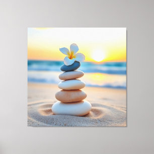 Pierres Zen & Toile d'art de coucher de soleil sur
