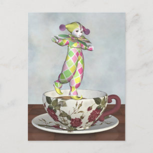 Pierrot Clown Doll Balancing on a Teecup Postkarte
