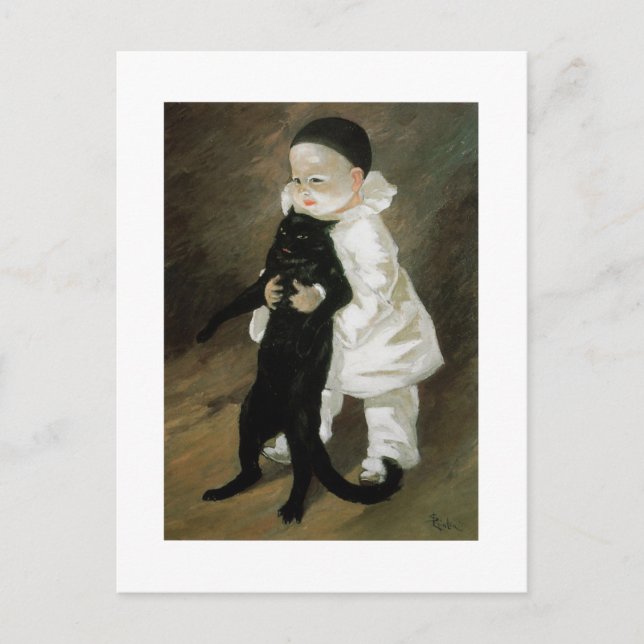 Pierrot mit Cat, Alexandre Steinlen Postkarte (Vorderseite)