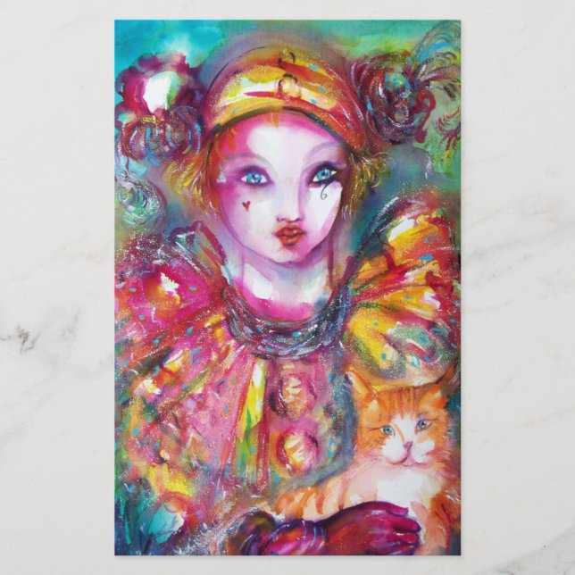 PIERROT MIT CAT / Mardi Gras Masquerade Party Briefpapier (Vorderseite)