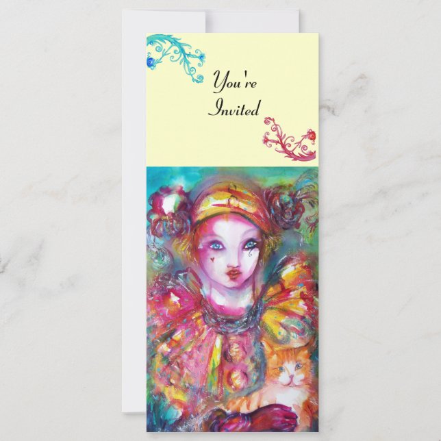 PIERROT MIT CAT / Mardi Gras Masquerade Party Einladung (Vorderseite)