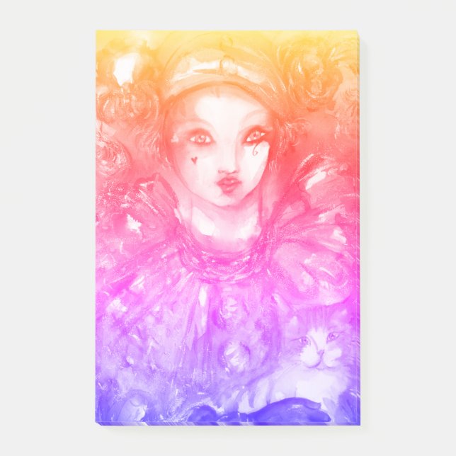 PIERROT MIT CAT / Mardi Gras Masquerade Party Post-it Klebezettel (Vorderseite)