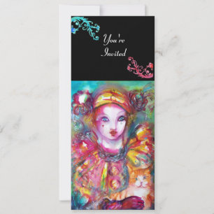 PIERROT MIT KATZE / Mardi Gras Maskenball Einladung