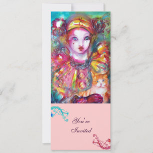 PIERROT MIT KATZE / Mardi Gras Maskenball Einladung