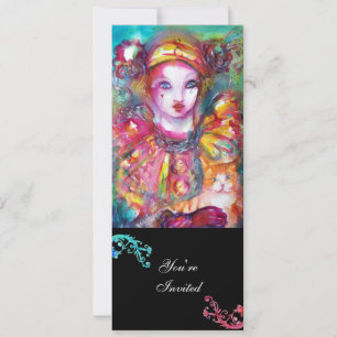 PIERROT MIT KATZE / Mardi Gras Maskenball Einladung