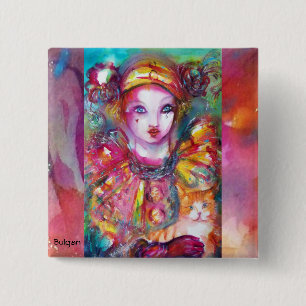 PIERROT MIT KATZE/Venezianischen Maskenmasken Button