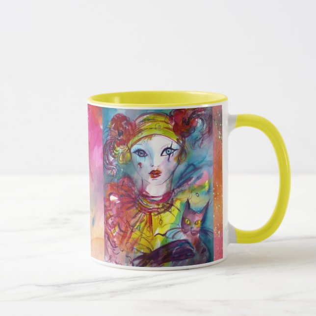 PIERROT MIT KATZE/Venezianischen Maskenmasken Tasse (Rechts)