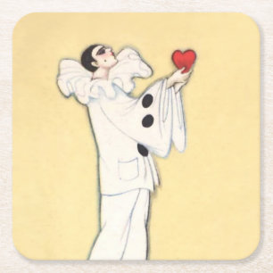 Pierrot mit rotem Herzen von Sophia Chiostri Rechteckiger Pappuntersetzer