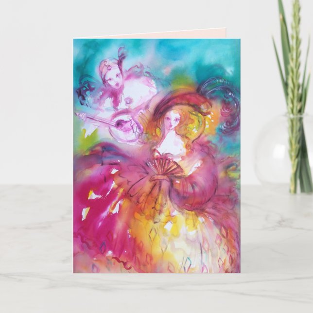 PIERROT UND ARLECCHINA Valentinstag Feiertagskarte (Vorderseite)