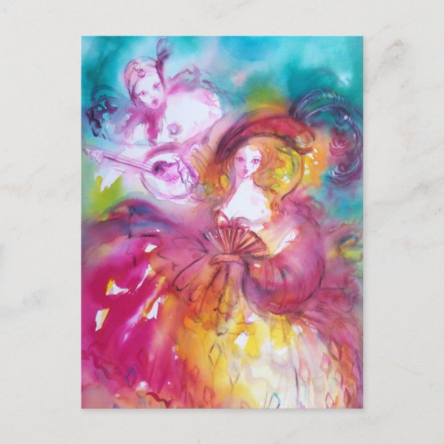 PIERROT UND ARLECCHINA Venezianischer Karneval, Postkarte (Vorderseite)