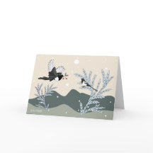 Pies et baies. Carte de vacances de pie