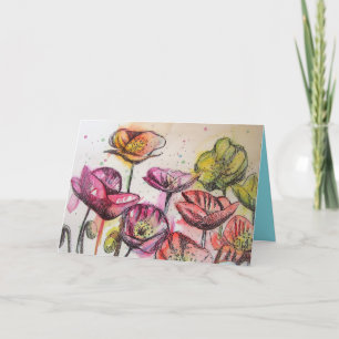 Pies roses Aquarelle et encre Carte d'anniversaire