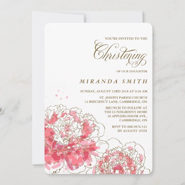 Pies roses | Floral Christening Invitation (Devant)
