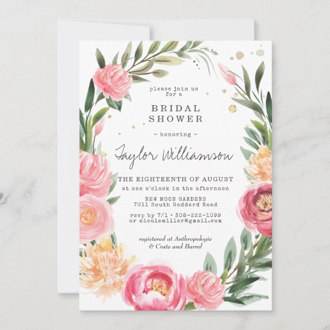 Pies roses | Invitation Florale de douche nuptiale (Devant)
