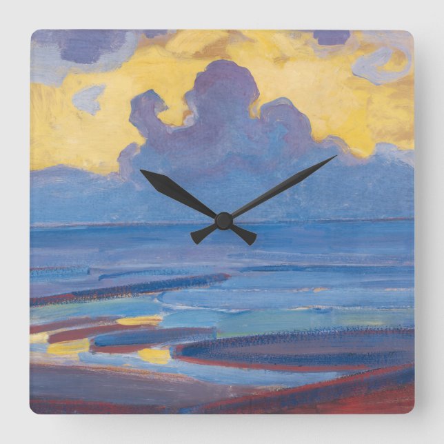 Piet Mondrian Am Meer Berühmtes Gemälde Quadratische Wanduhr (Vorderseite)