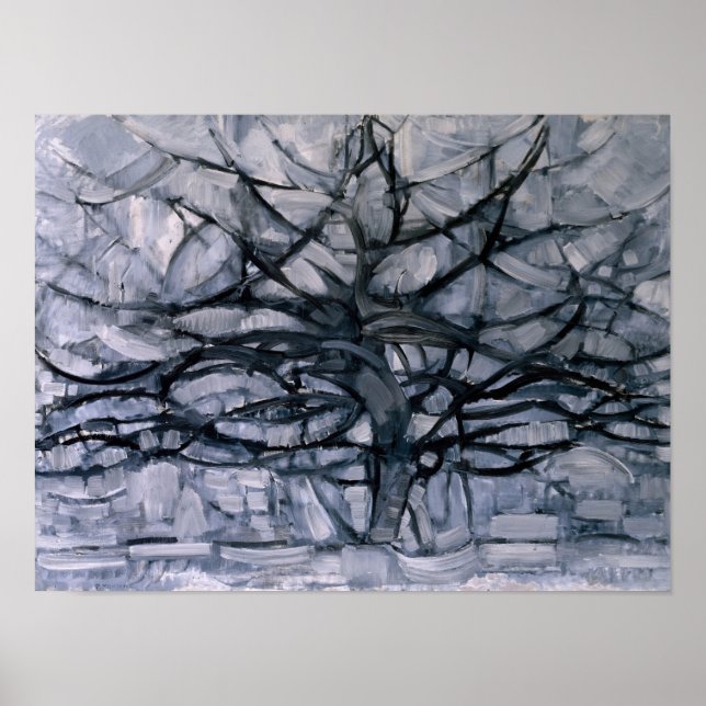 Piet Mondrian Berühmtes Gemälde des Grauen Baumes Poster (Vorne)