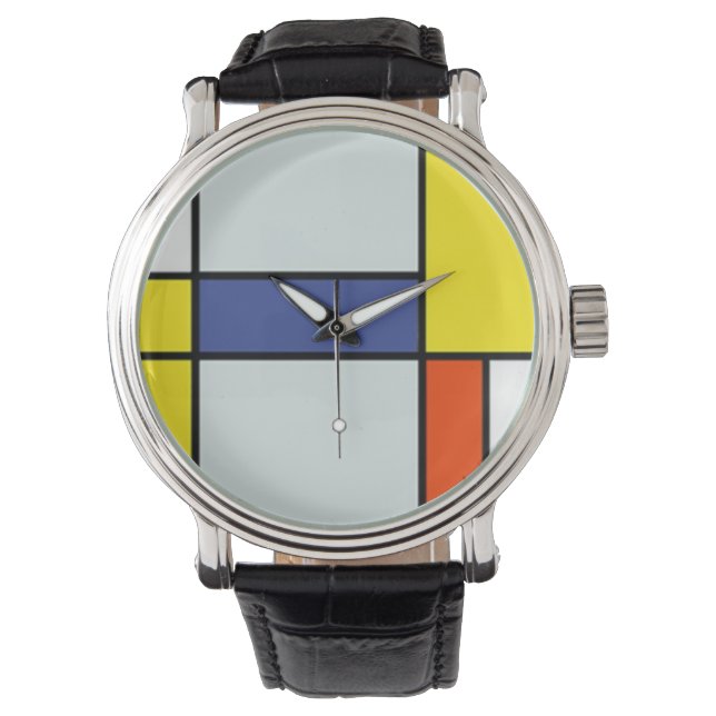 Piet Mondrian Komposition A - Abstrakte Moderne Ku Armbanduhr (Vorderseite)