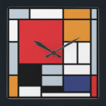 Piet Mondrian - Komposition mit großem rotem Flugz Quadratische Wanduhr<br><div class="desc">Dieses Öl auf Leinwand aus dem Jahr 1920 zeigt eine Komposition mit schwarzen,  roten,  grauen,  gelben (orangen) und blauen Blöcken in einem Stil,  der als De Stijl oder Neo-Plasticismus bekannt wurde.</div>