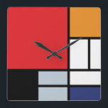 Piet Mondrian - Komposition mit großem rotem Flugz Quadratische Wanduhr<br><div class="desc">Dieses Öl auf Leinwand aus dem Jahr 1920 zeigt eine Komposition mit schwarzen,  roten,  grauen,  gelben (orangen) und blauen Blöcken in einem Stil,  der als De Stijl oder Neo-Plasticismus bekannt wurde.</div>