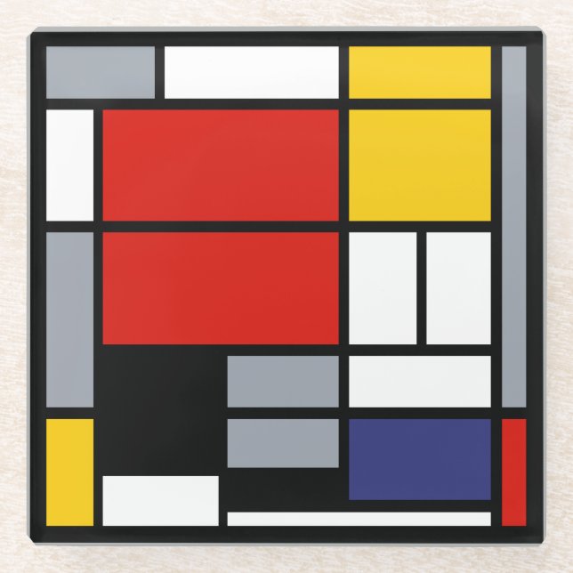 Piet Mondrian, Komposition mit großem rotem Flugze Glasuntersetzer (Vorderseite)