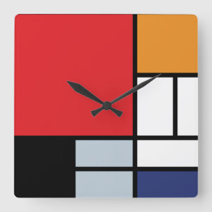 Piet Mondrian - Komposition mit großer roter Fläch Quadratische Wanduhr